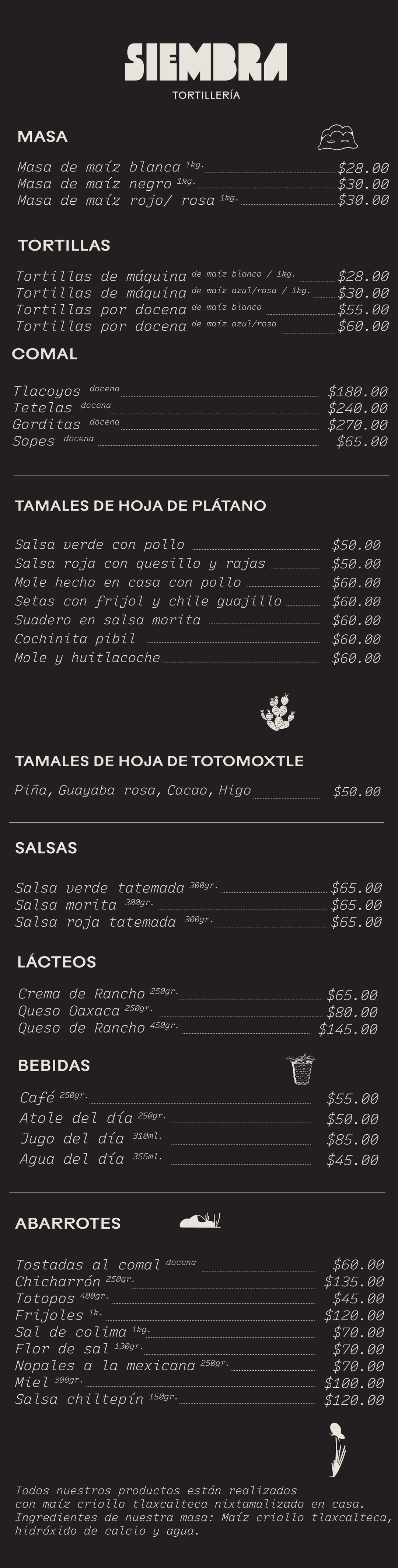 Menús – Siembra Tortilleria